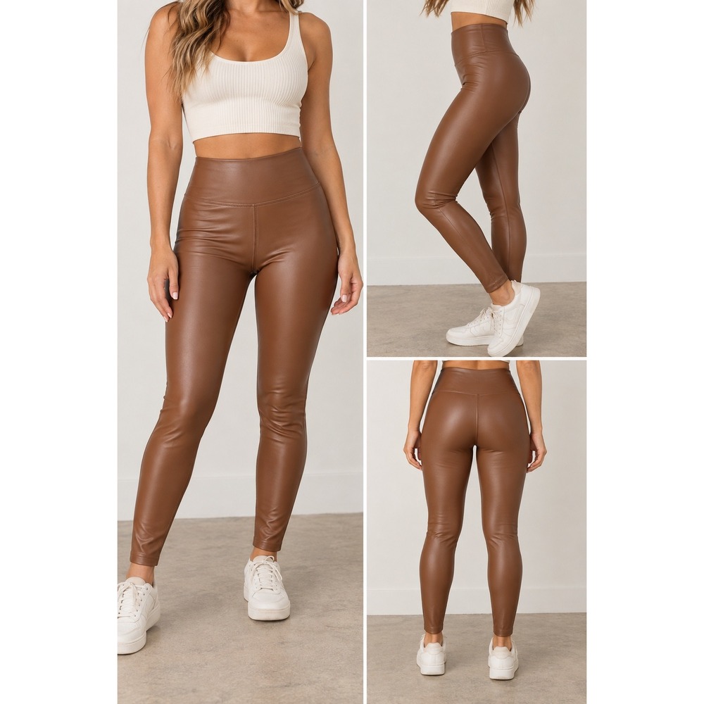 Aerie Offline Real Me High-Rise Faux Leather Leggings Brown Size Small